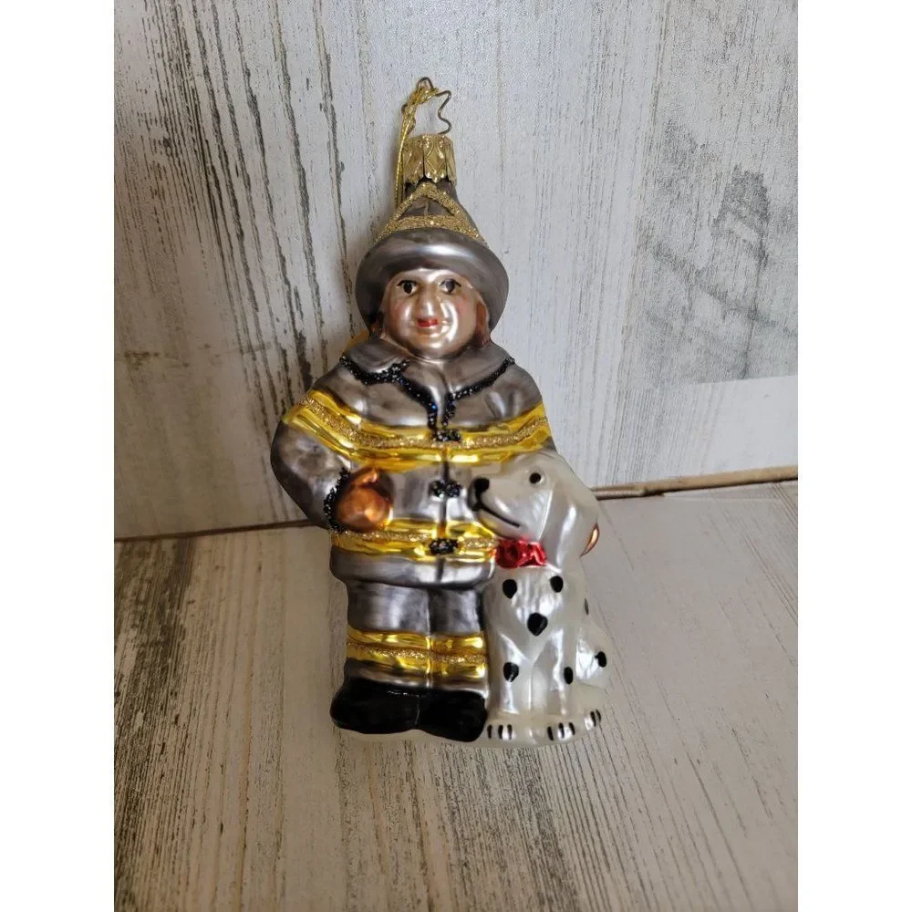 Inge heirloom firefighter Dalmatian blown glass ornament Xmas